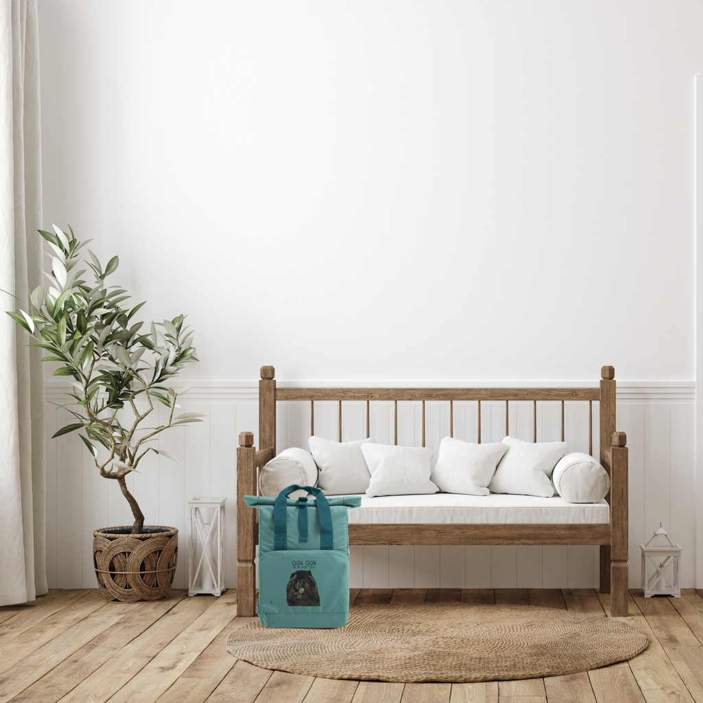 Black Chow Chow Aloof Floof Roll Top Backpack