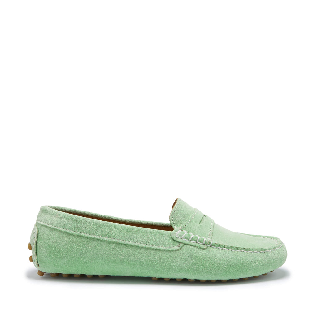 Women's Penny Driving Loafers in Lagoon Green Suede