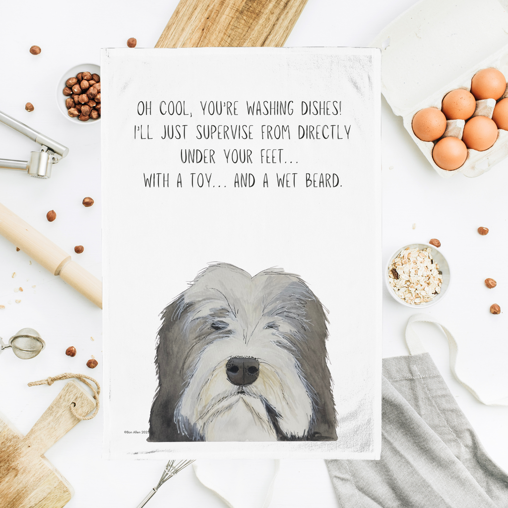 Bearded Collie Tea Towel Hairicane of Chaos and Affection