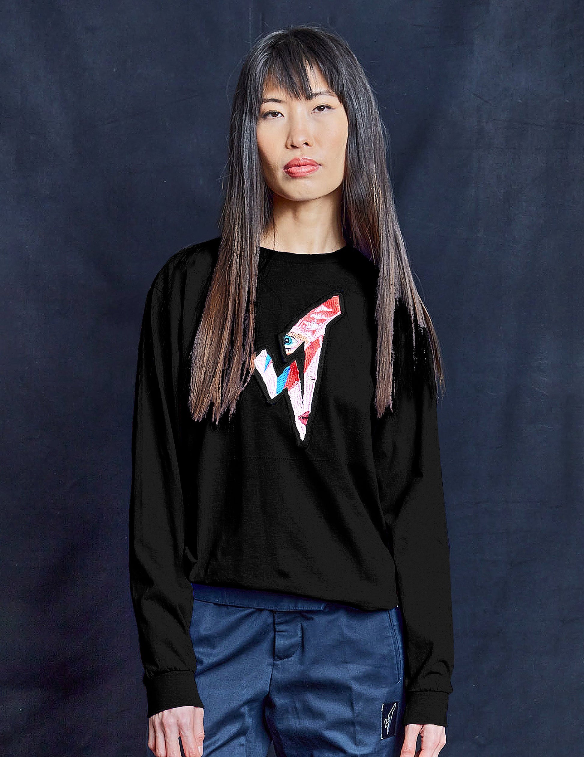 Aladdin Sane Long Sleeve Logo Tee in Black