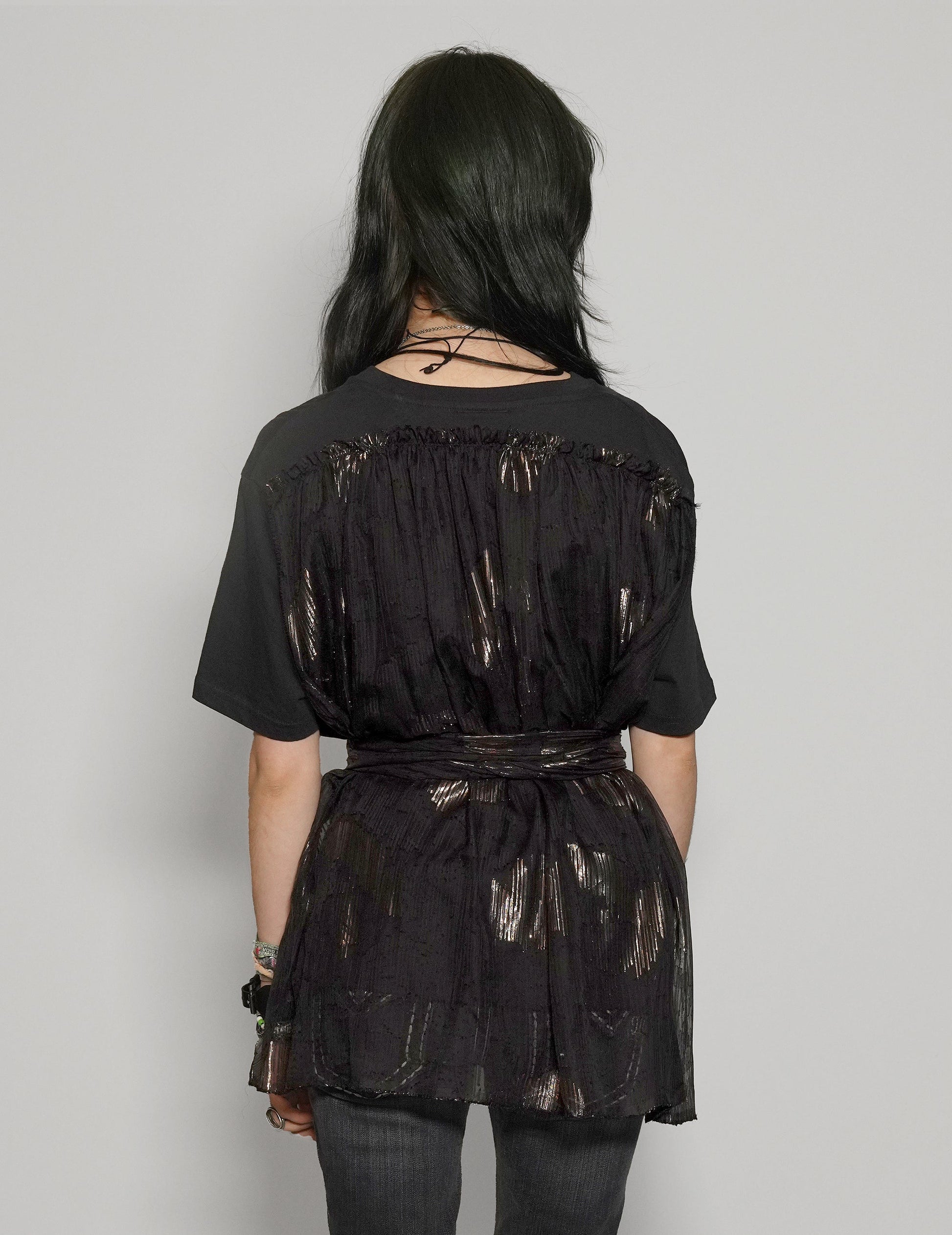 Black and Gold Cropped Party Back Tie Tee