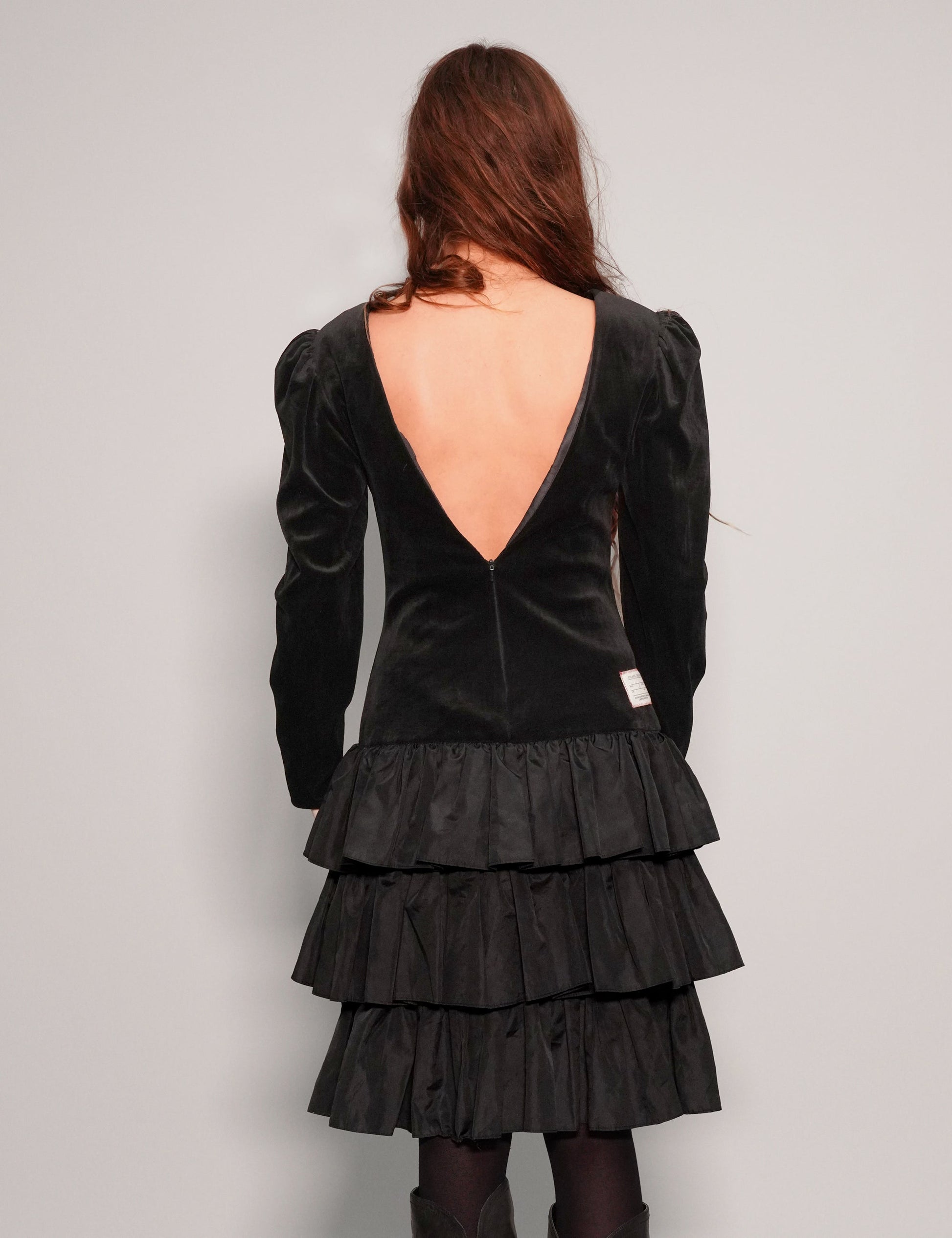 Vintage Dusk Black Velvet Dress with Back Zip