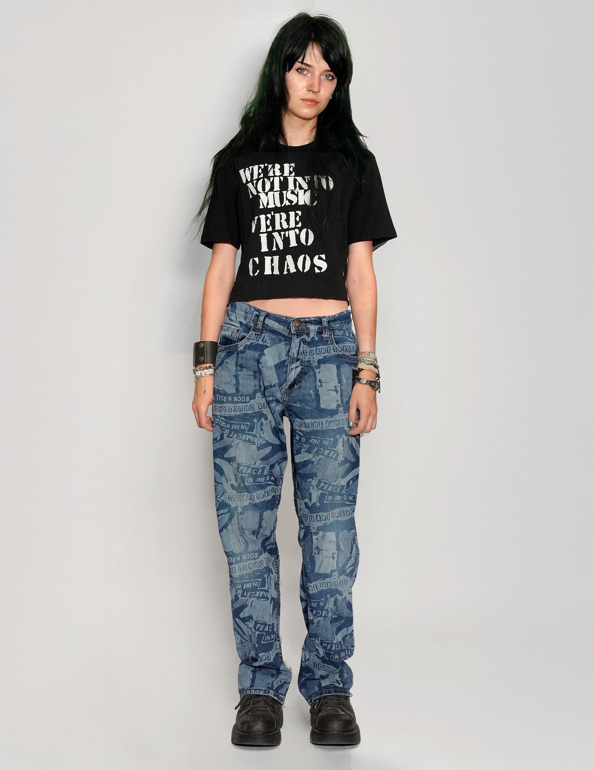 Peace Laser Print Vintage Blue Jeans Unisex