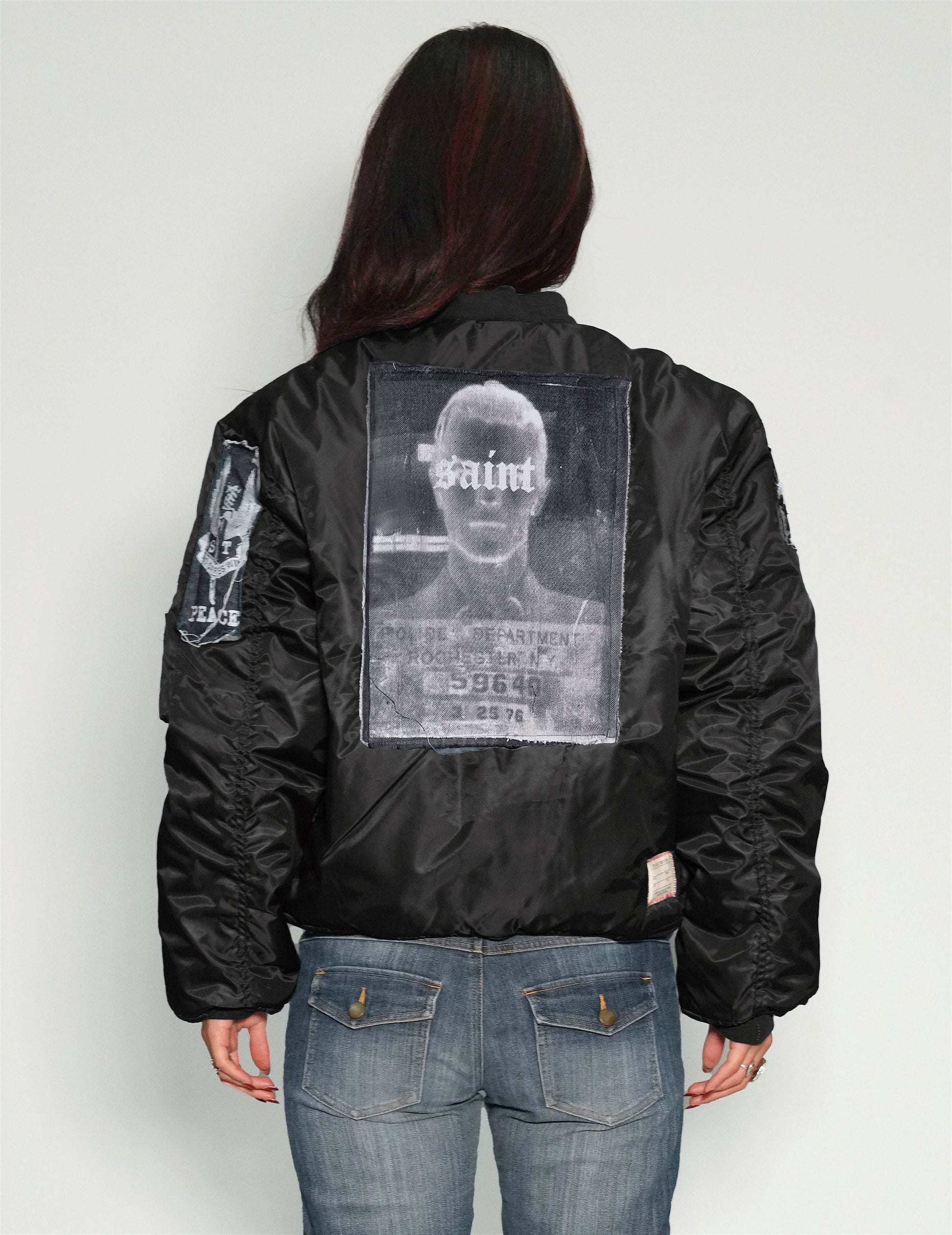 Black MA1 Bomber Jacket with Vintage Patches