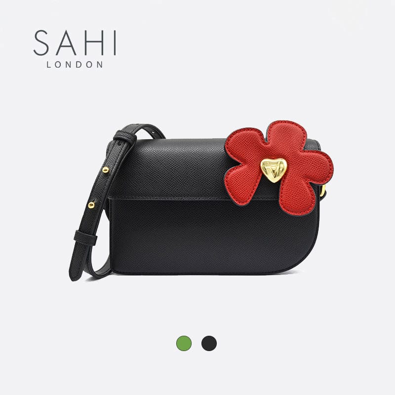 Little Flower Canna Crossbody Leather Bag in Black and Green