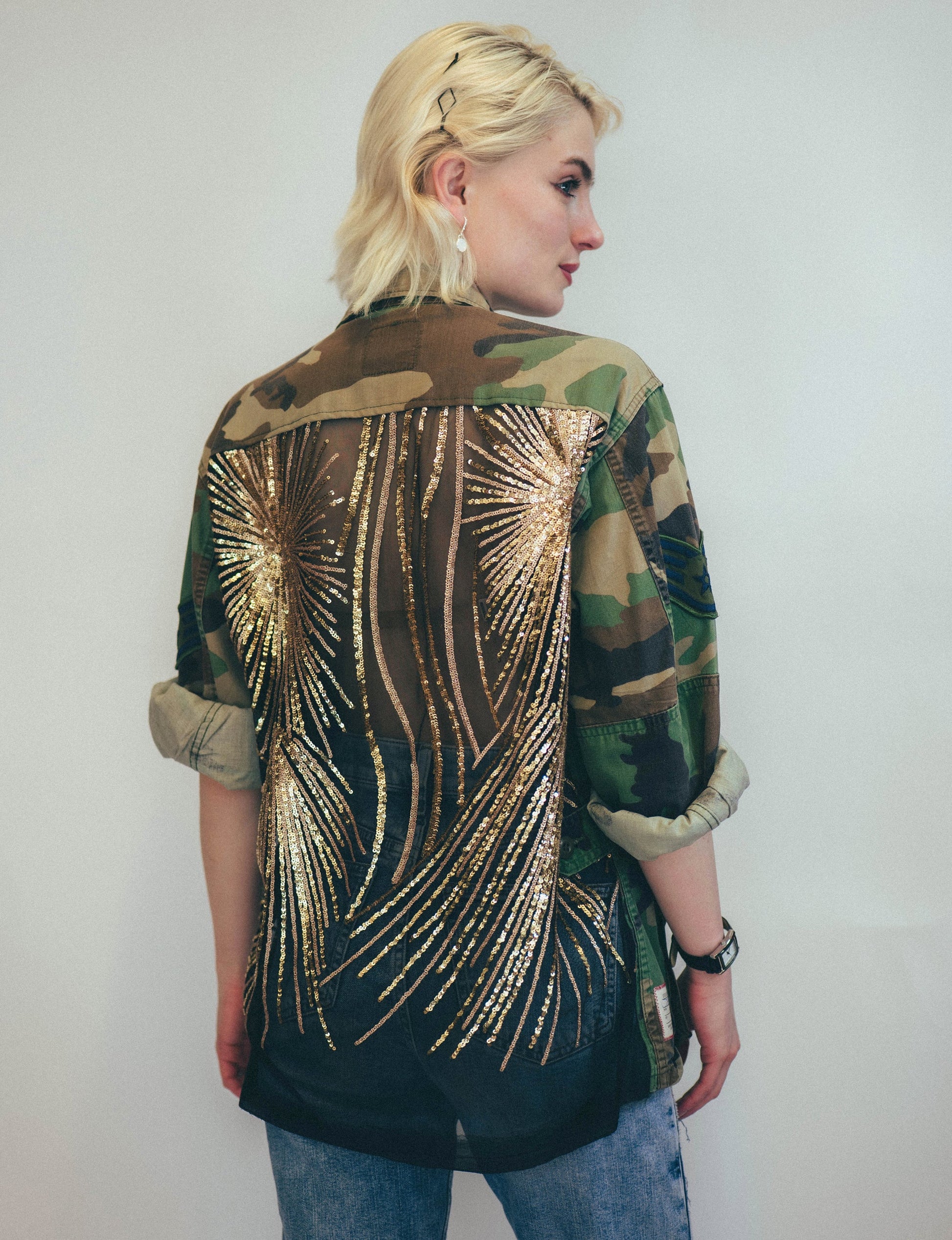 Party Back Shirt Gold Star Sequin Camo