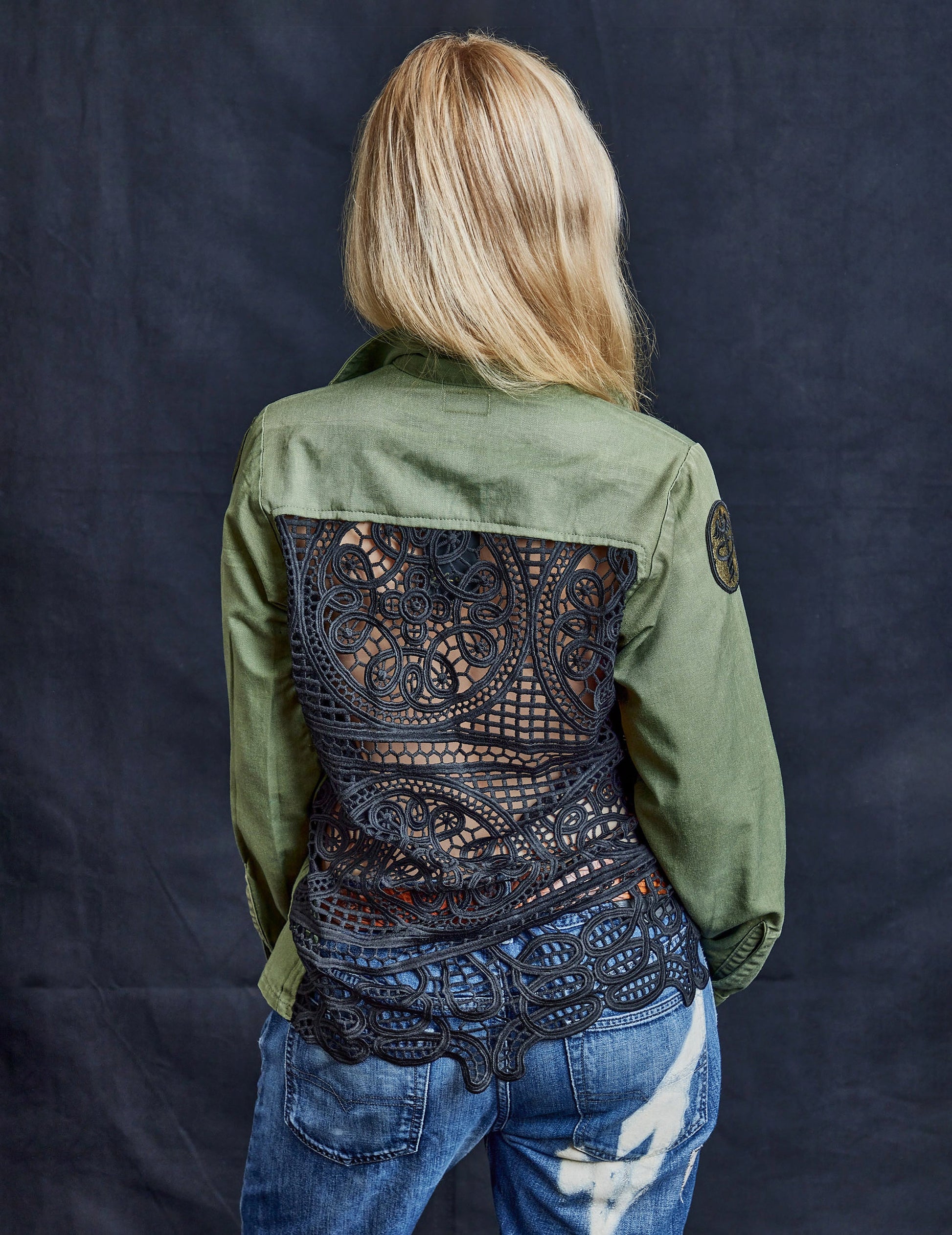 Party Back Shirt Khaki with Black Lace