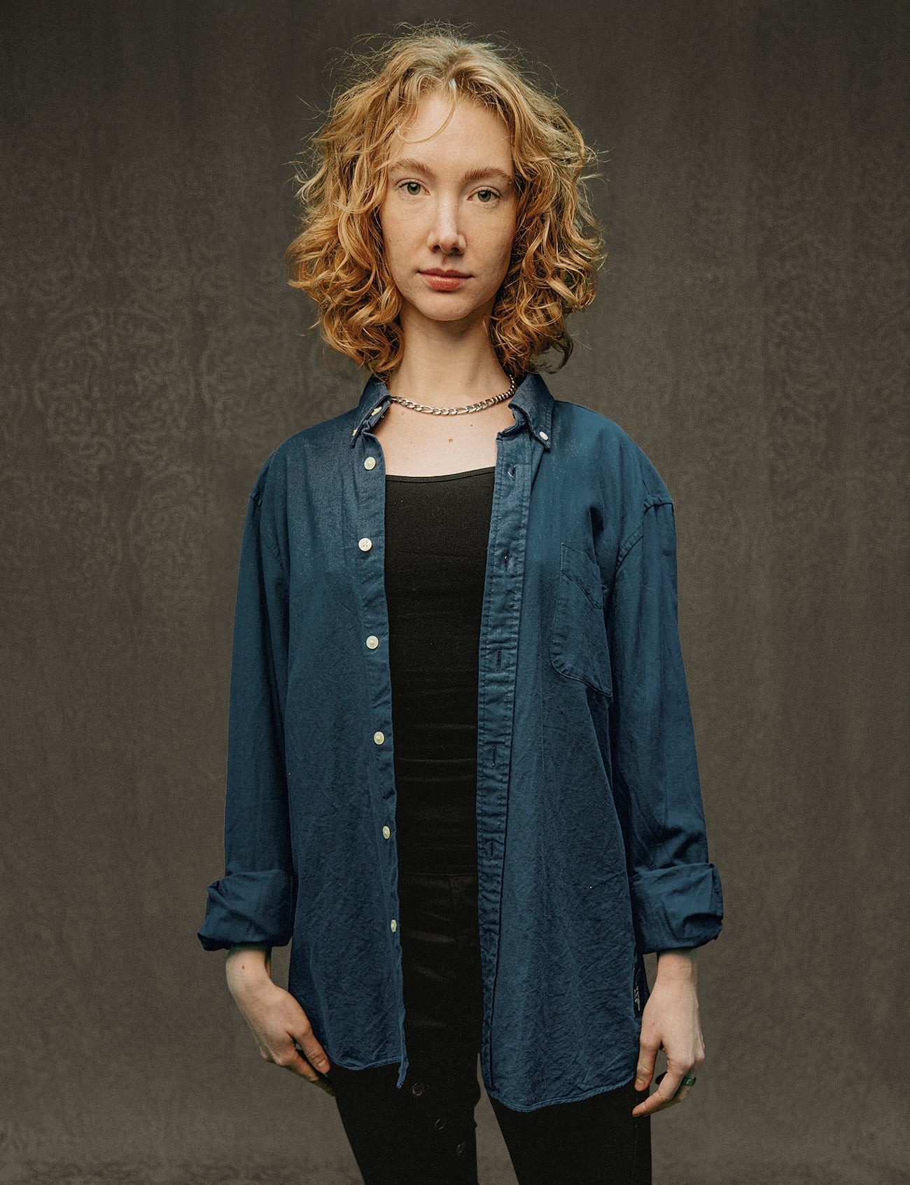 Party Back Shirt Gold Star Sequin Blue Cotton