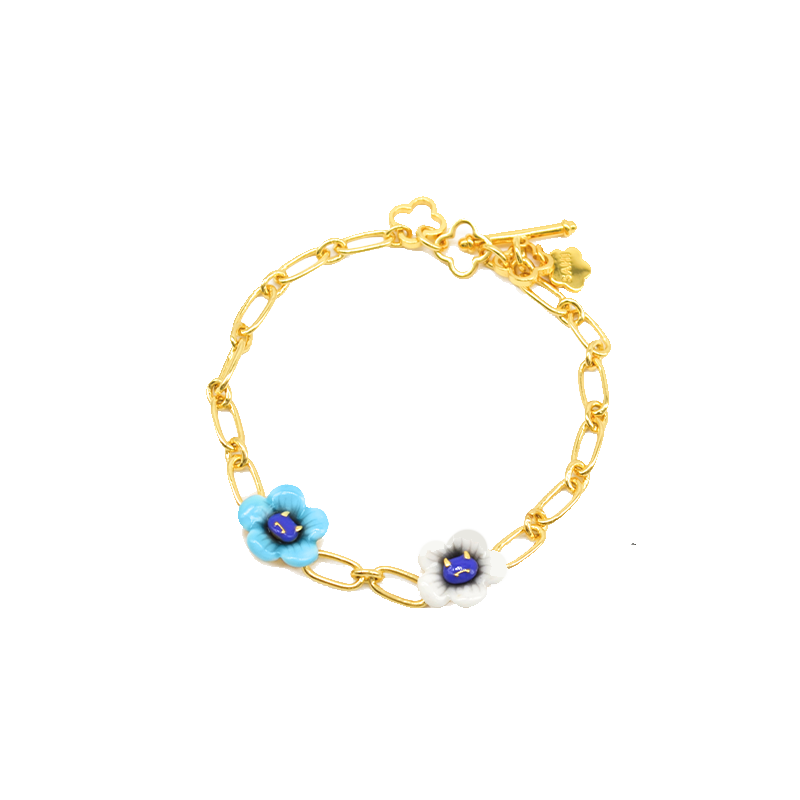 Monster Enamel Flower Adjustable Bracelet in Blue and White