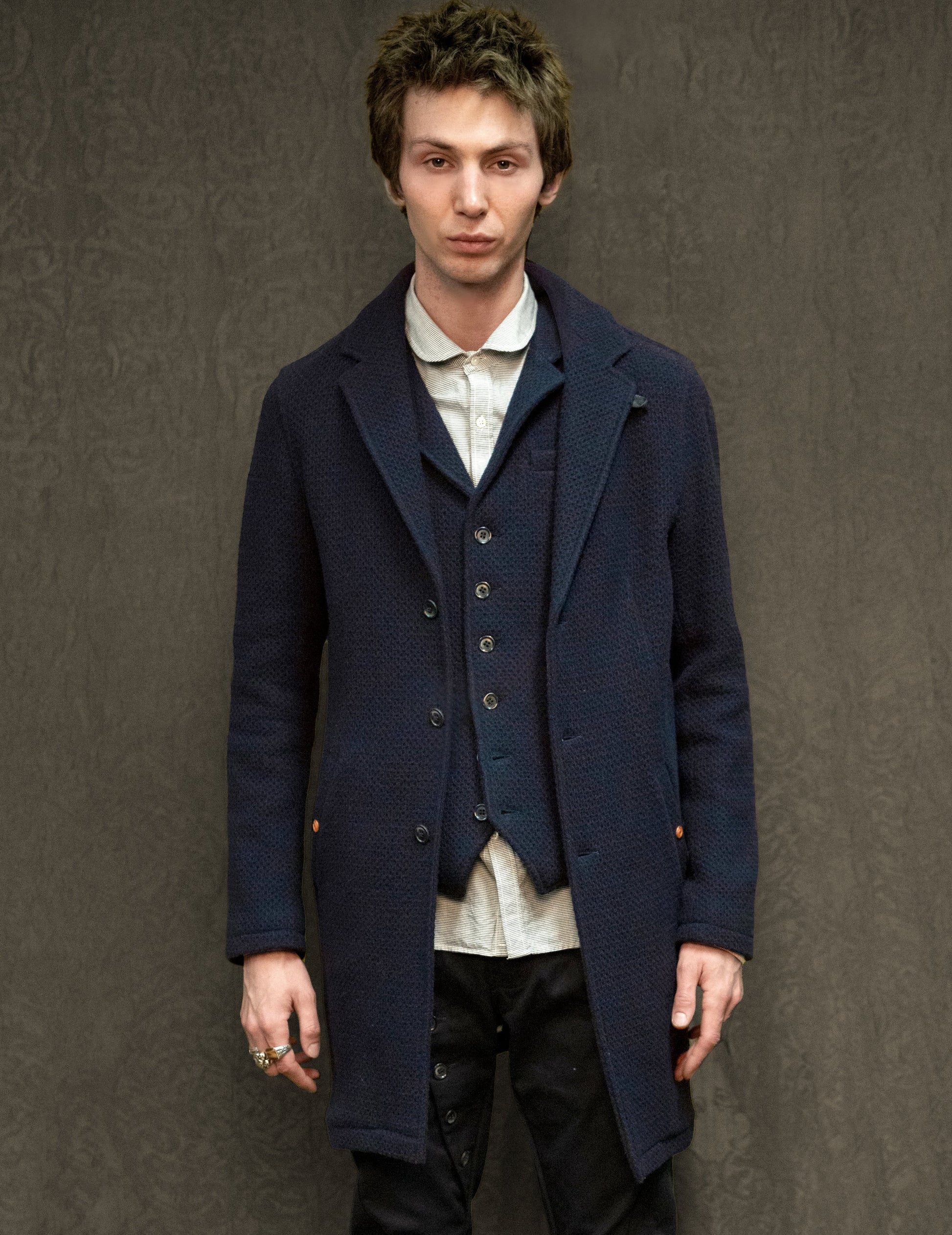 Navy Waffle Frock Style Coat