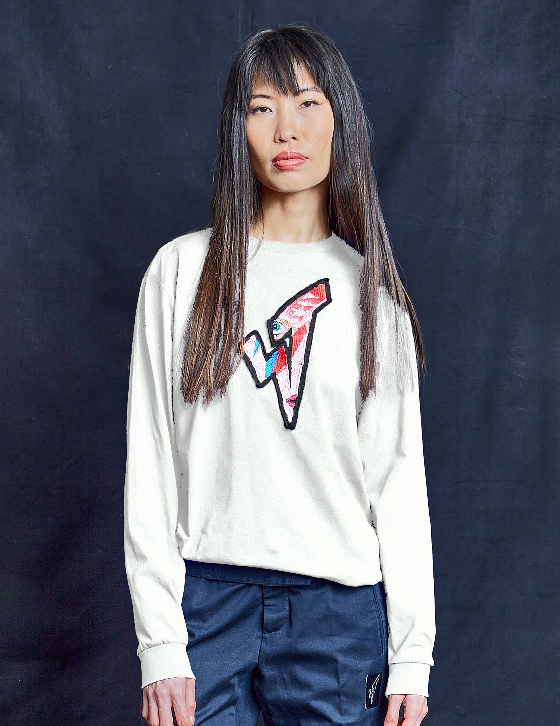 Aladdin Sane Long Sleeve Logo Tee in Ecru