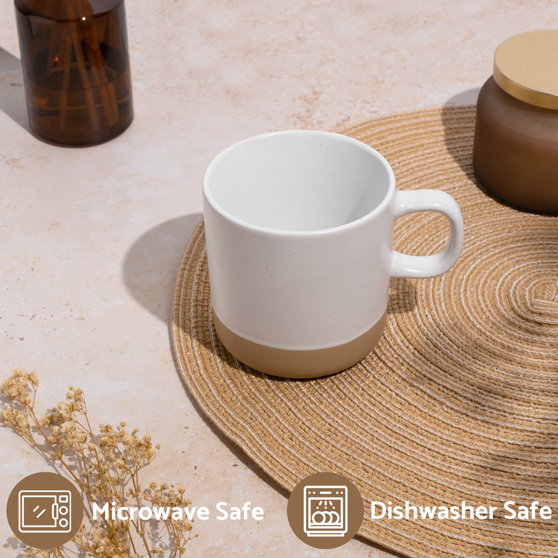 White Speckled Ceramic Coffee Mug 355ml Set of 4