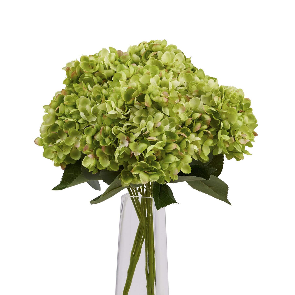 Hand-painted green hydrangea artificial flowers in lifelike arrangement, perfect for home decor by sostter at brixbailey.com
