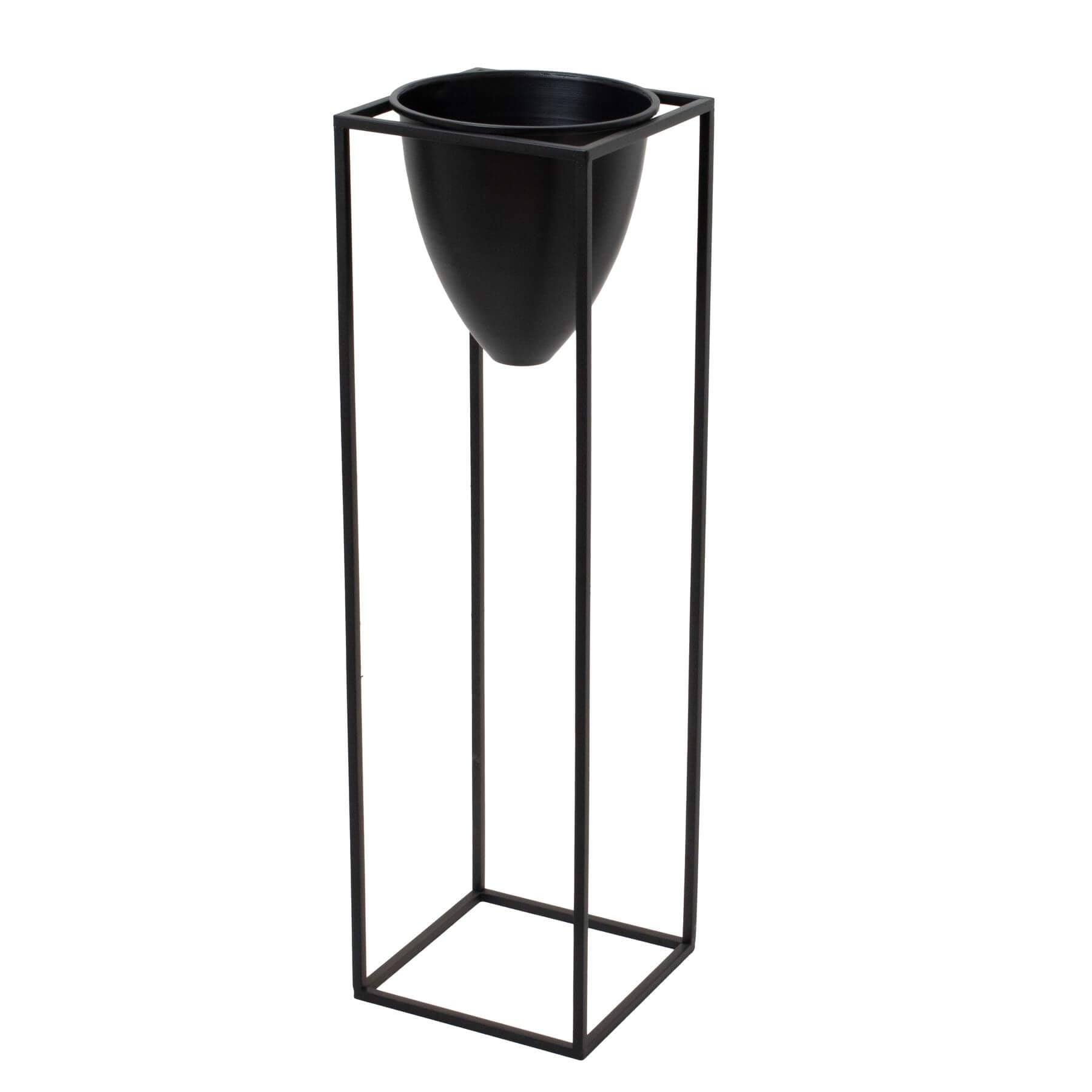 Matte black metal bullet planter with sleek modern design for artificial greenery, 80cm tall by RoomLondon at brixbailey.com