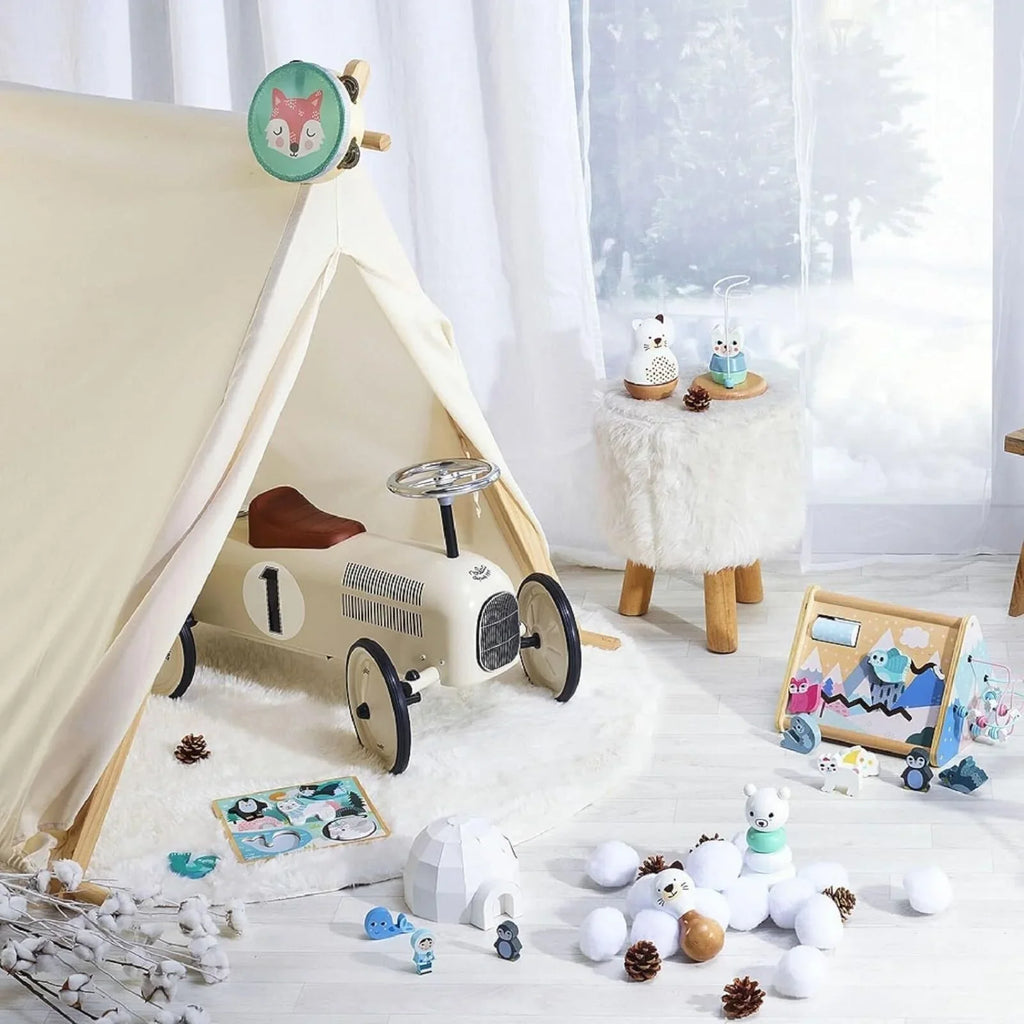 Off White Metal Ride On Car Toy