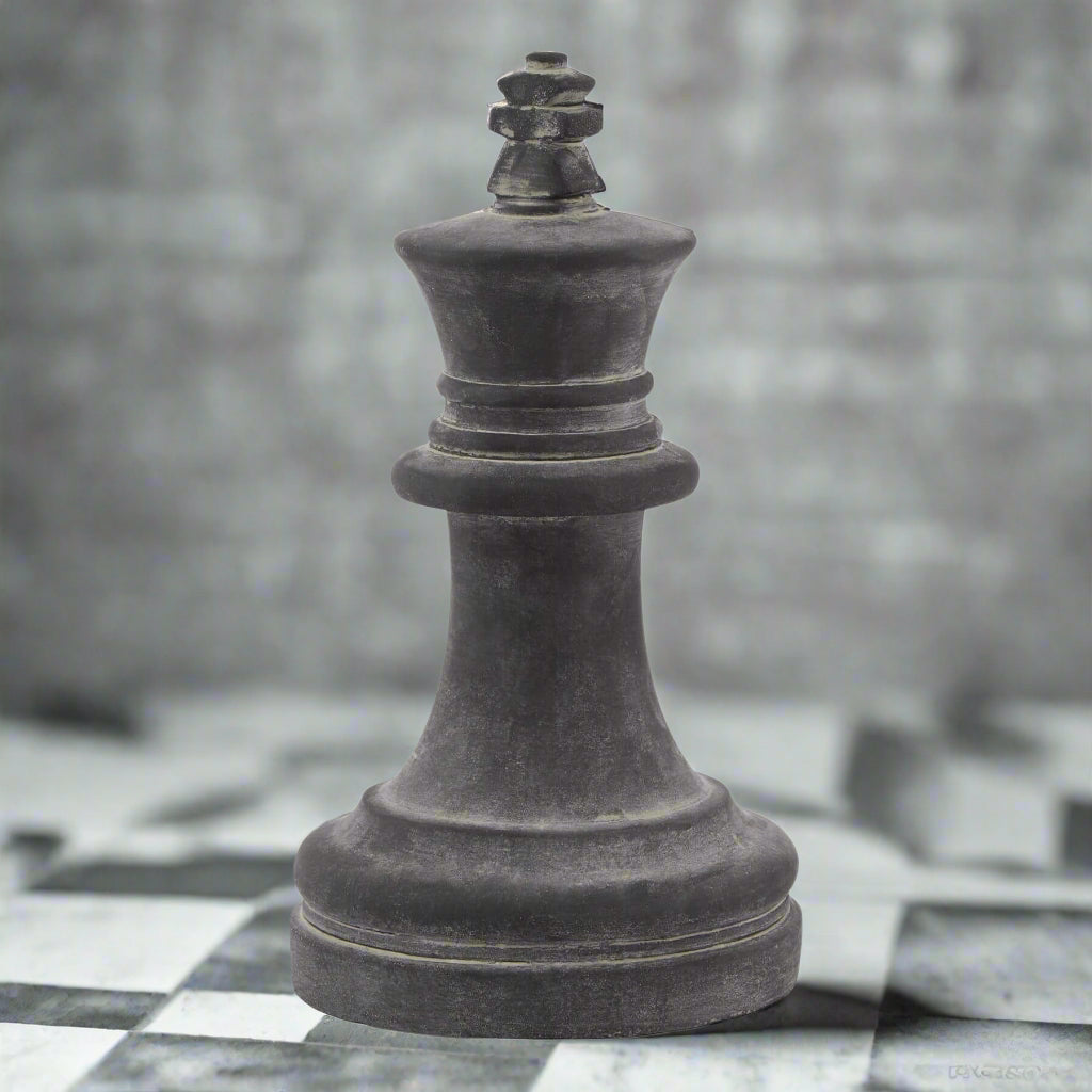 Handcrafted ceramic chess king sculpture in matte grey, 28cm tall, for game or decor by Sostter at brixbailey.com