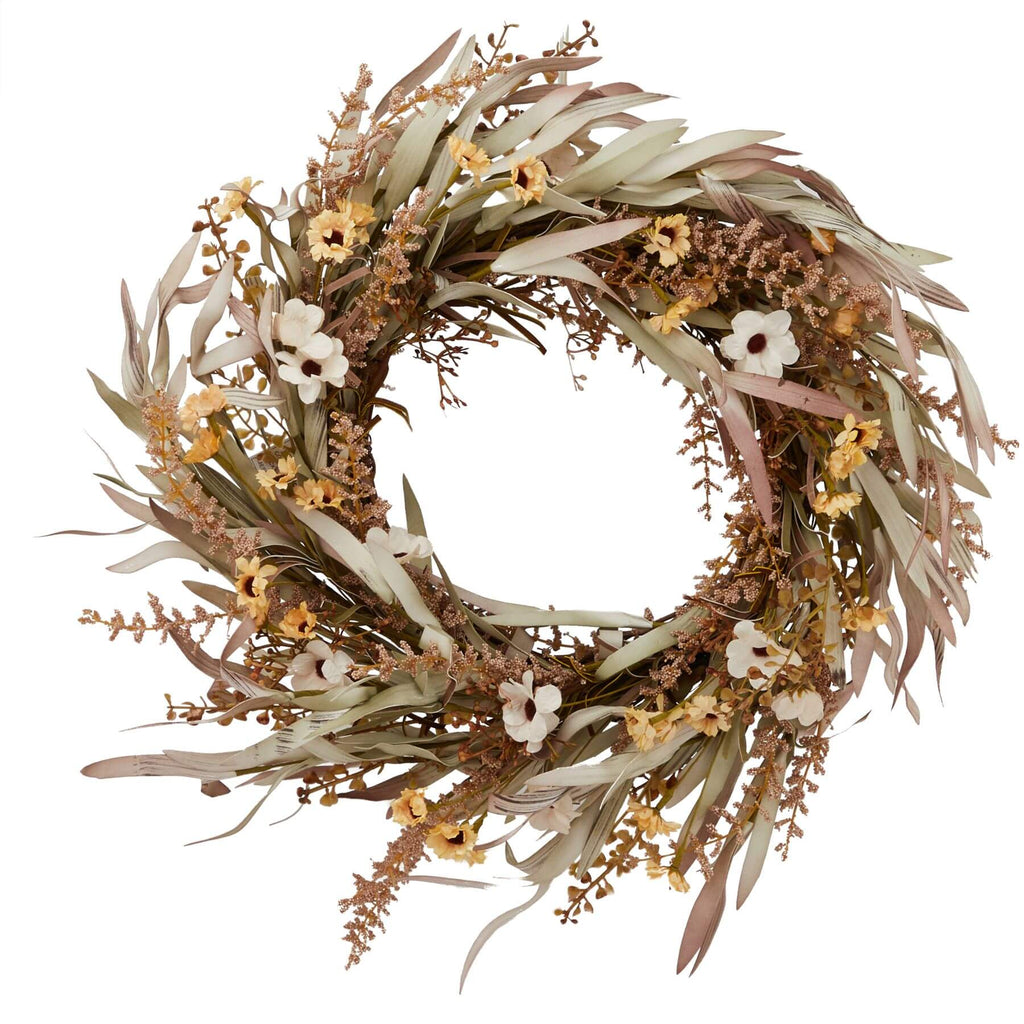 Elegant cream floral wreath with dimensional blooms, 55 cm diameter, perfect for year-round home decor by Sostter at brixbailey.com
