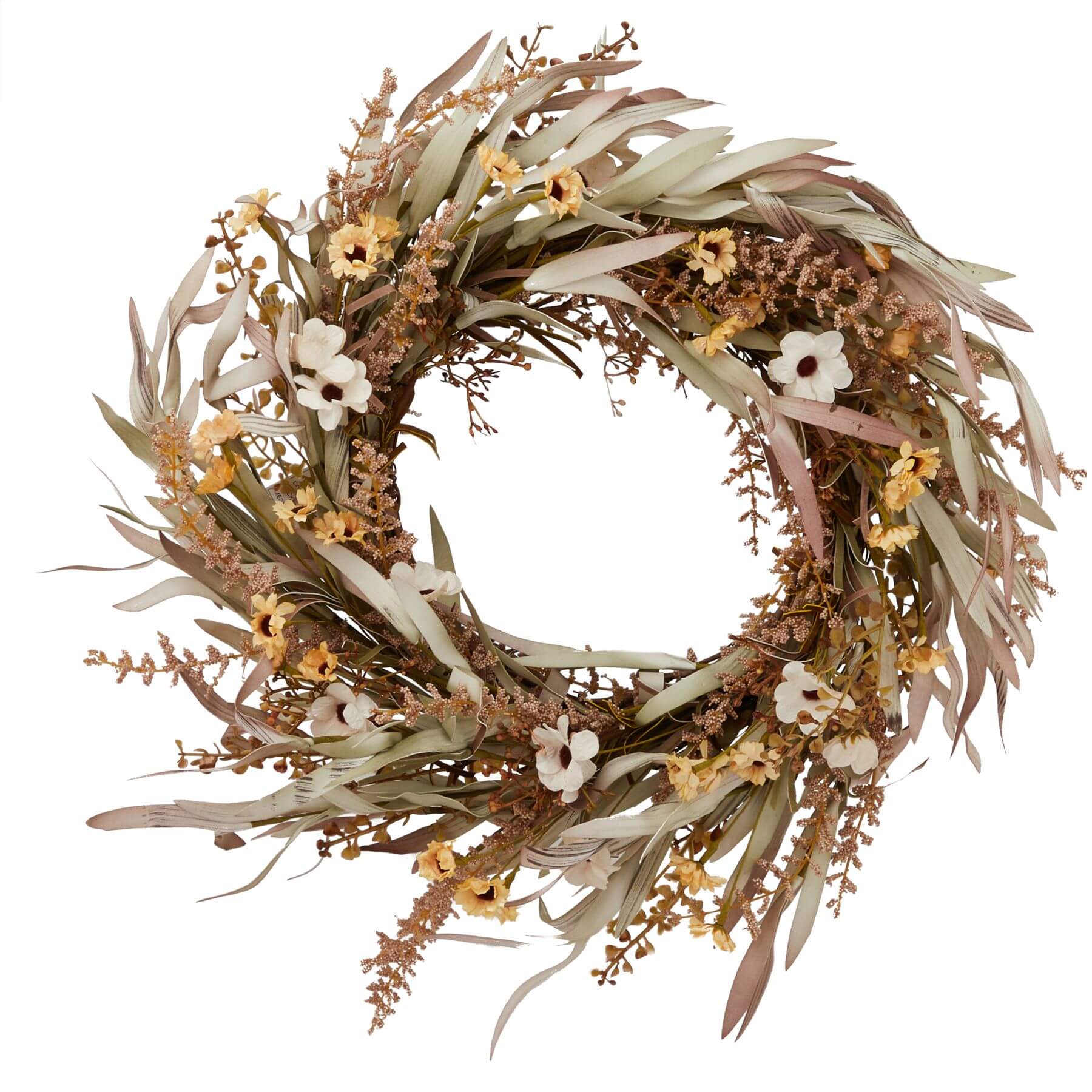 Elegant cream floral wreath with dimensional blooms, 55 cm diameter, perfect for year-round home decor by Sostter at brixbailey.com