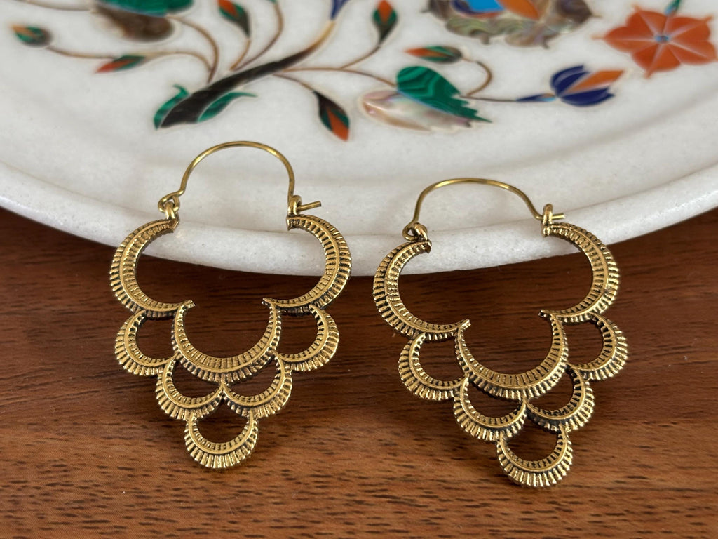 Antique Gold Crescent Layered Hoops Boho Earrings