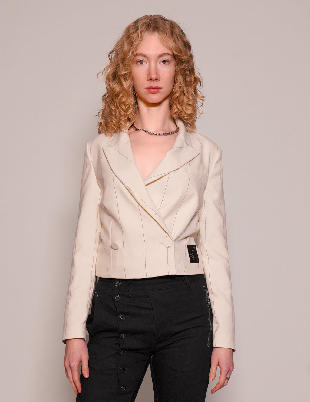 Cropped Blue Pinstripe Blazer