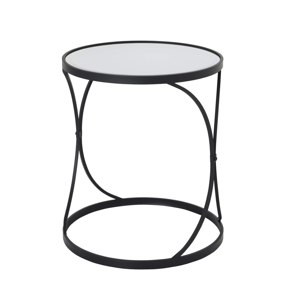 Black metal nesting side tables with mirrored glass surfaces, modern decor accent   

- **Keywords included:** black metal, nesting side tables, mirrored glass, modern decor  
- **Clear description:** Describes the tables' material, design, and purpose  
- **SEO & accessibility optimized:** Concise, informative, and avoids redundancy by RoomLondon at brixbailey.com