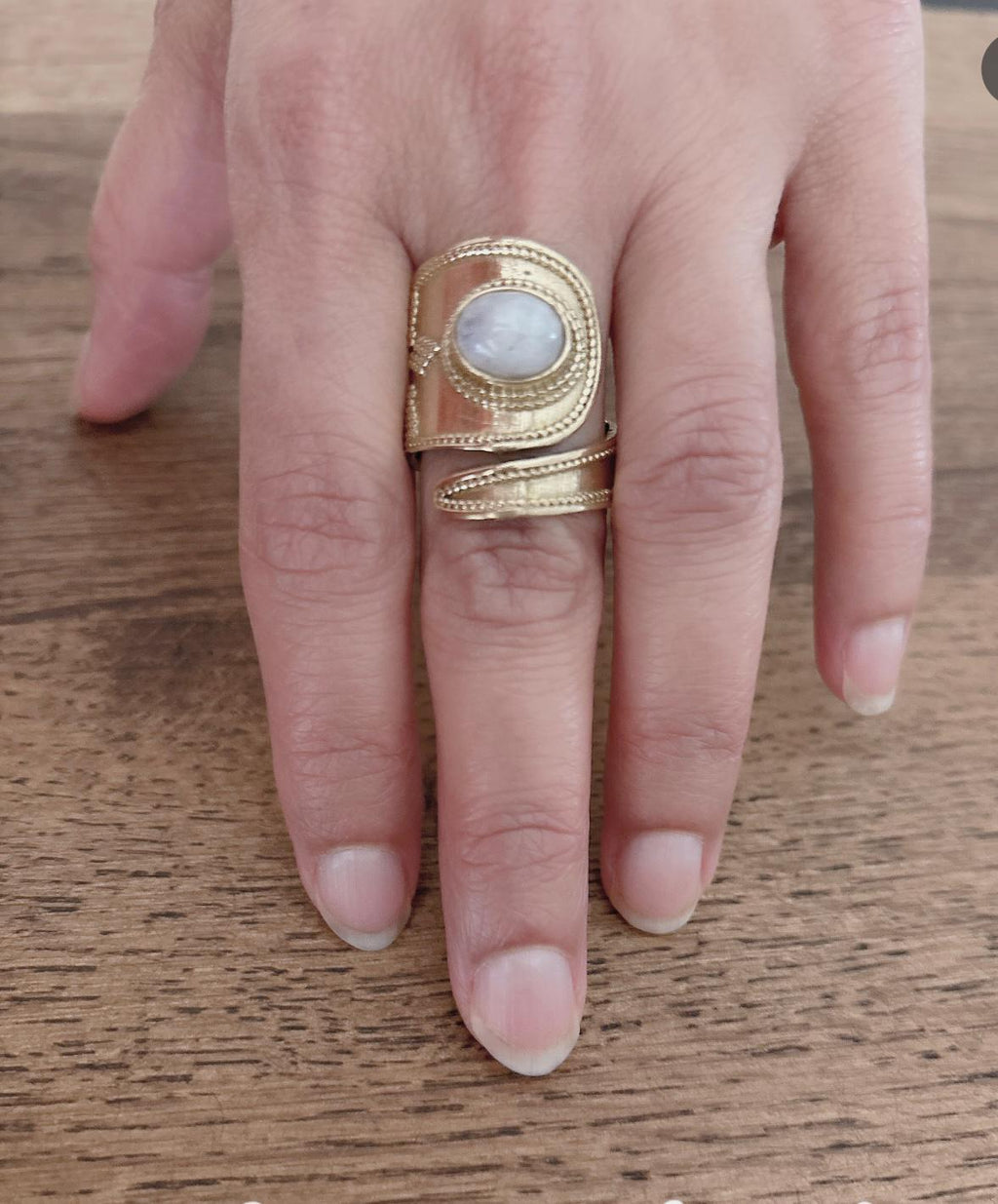 Handcrafted Brass Adjustable Ring with Moonstone
