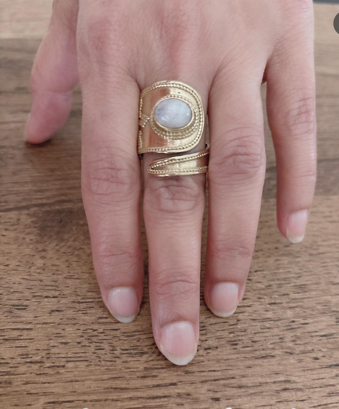 Handcrafted Brass Adjustable Ring with Moonstone