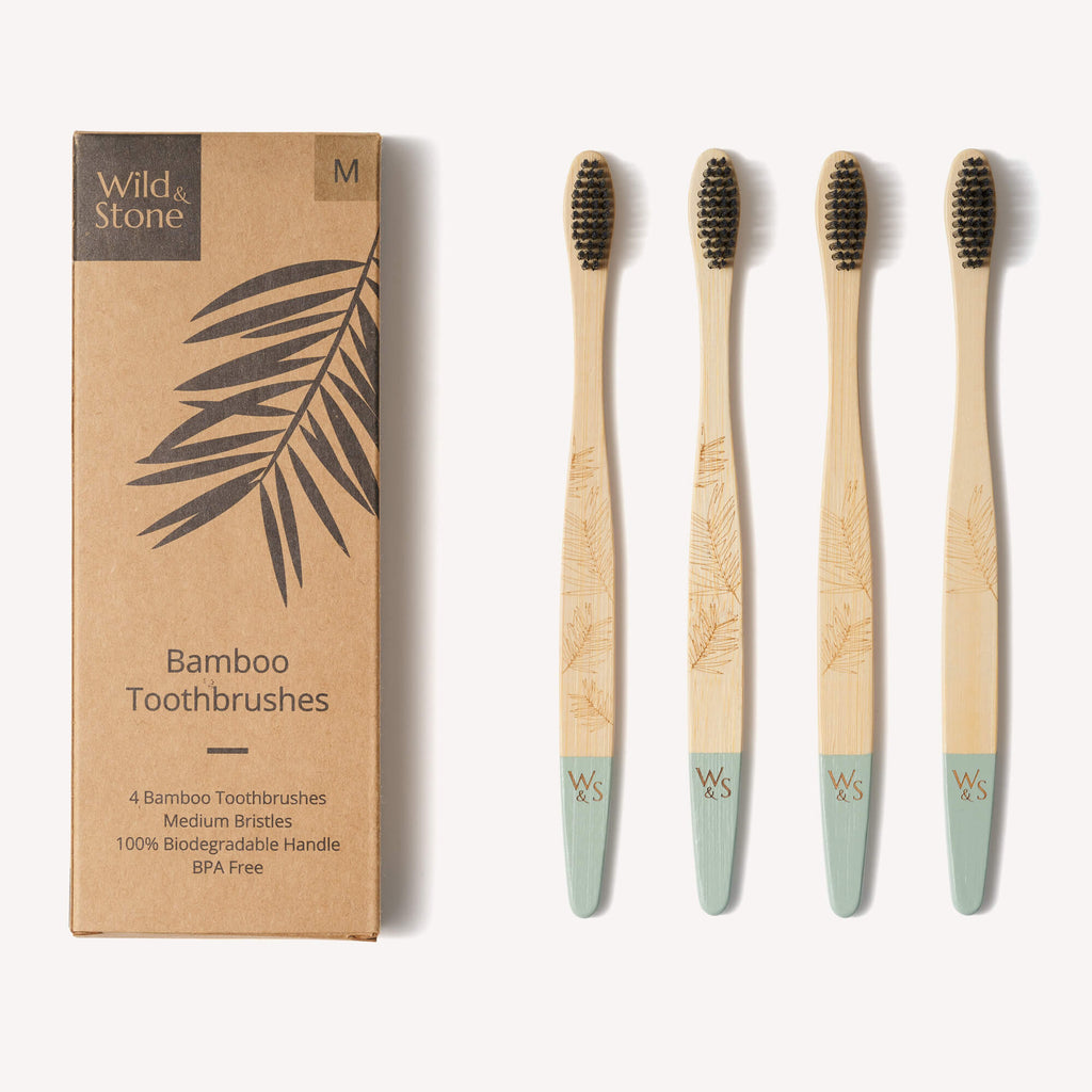 Bamboo Toothbrush 4 Pack Medium Bristles