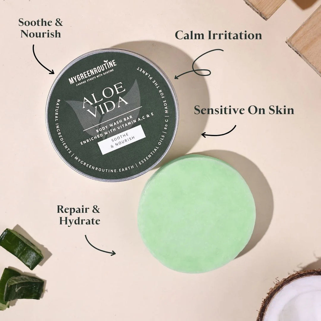Aloe Vera Body Wash Bar with Travel Tin and Exfoliator
