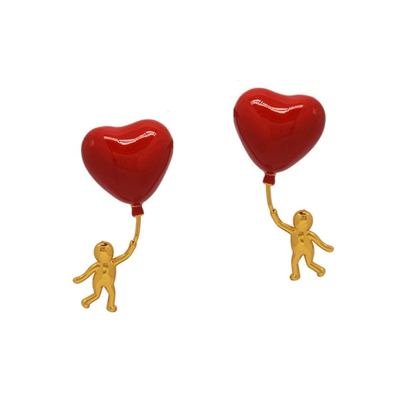 Heart Shaped Enamel Drop Earrings in Gold and Red