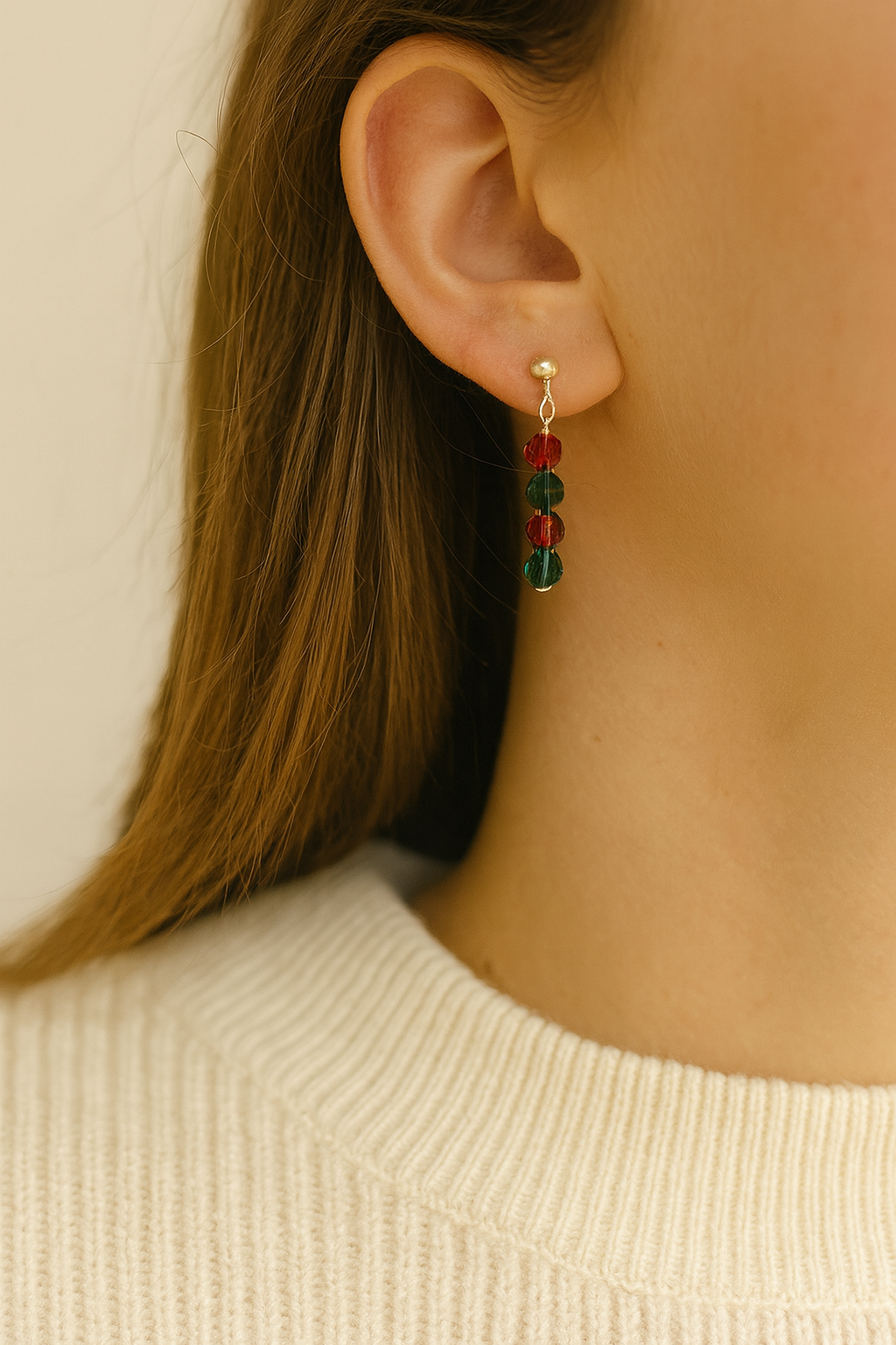 Scarlet and Emerald Crystal Earrings in Sterling Silver