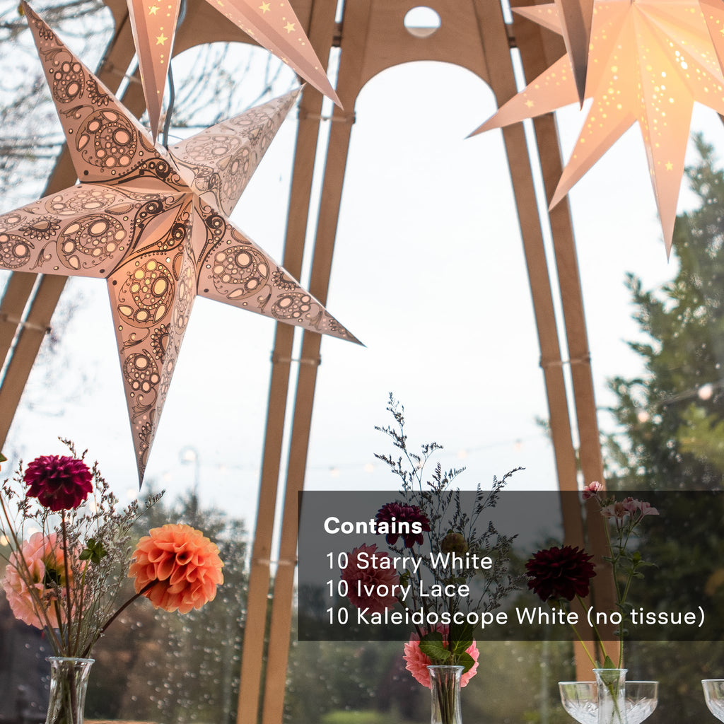 White Wedding Star Lanterns Multi Pack of 30