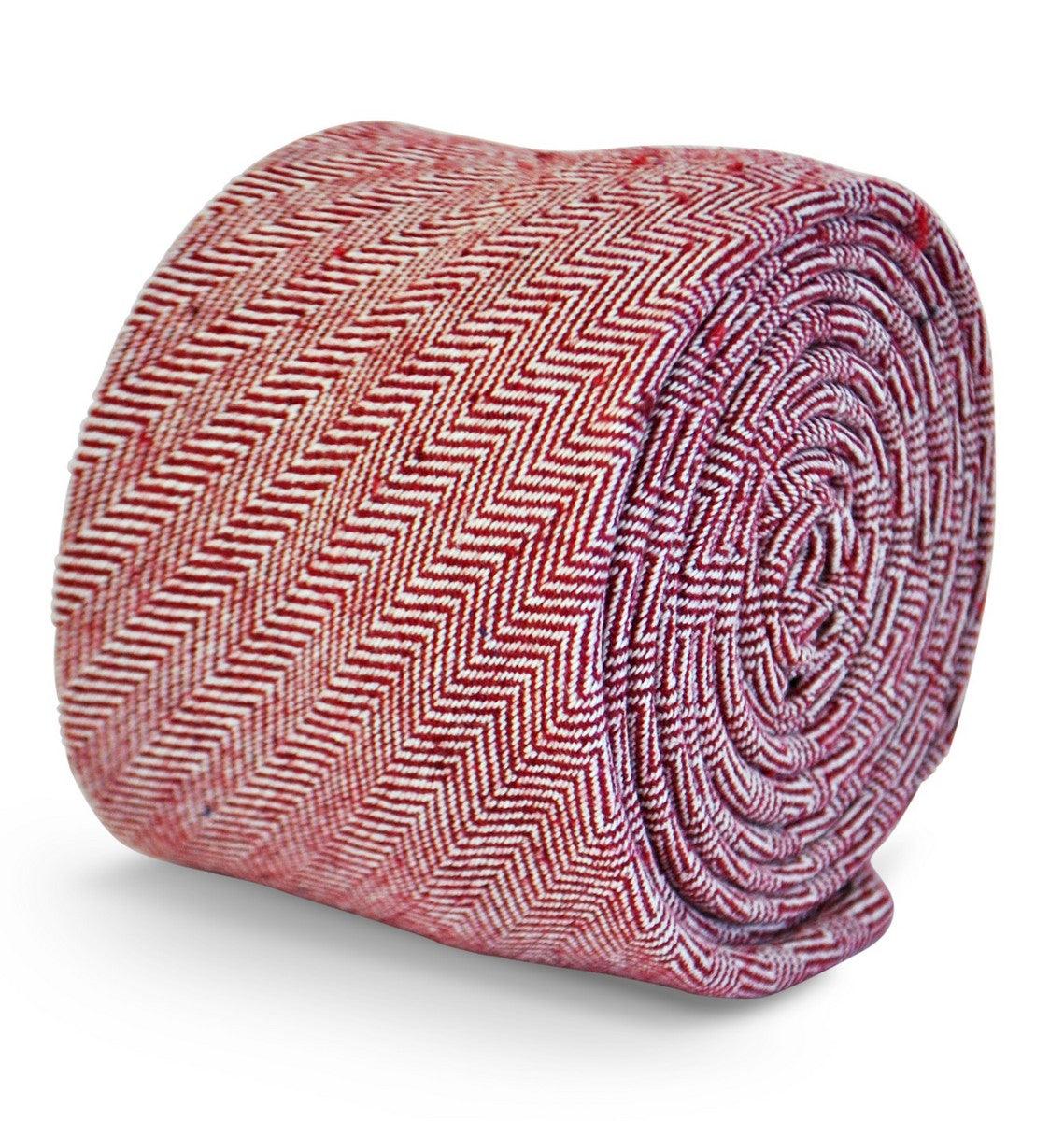 Maroon Dark Red Herringbone Tweed Slim Wool Tie