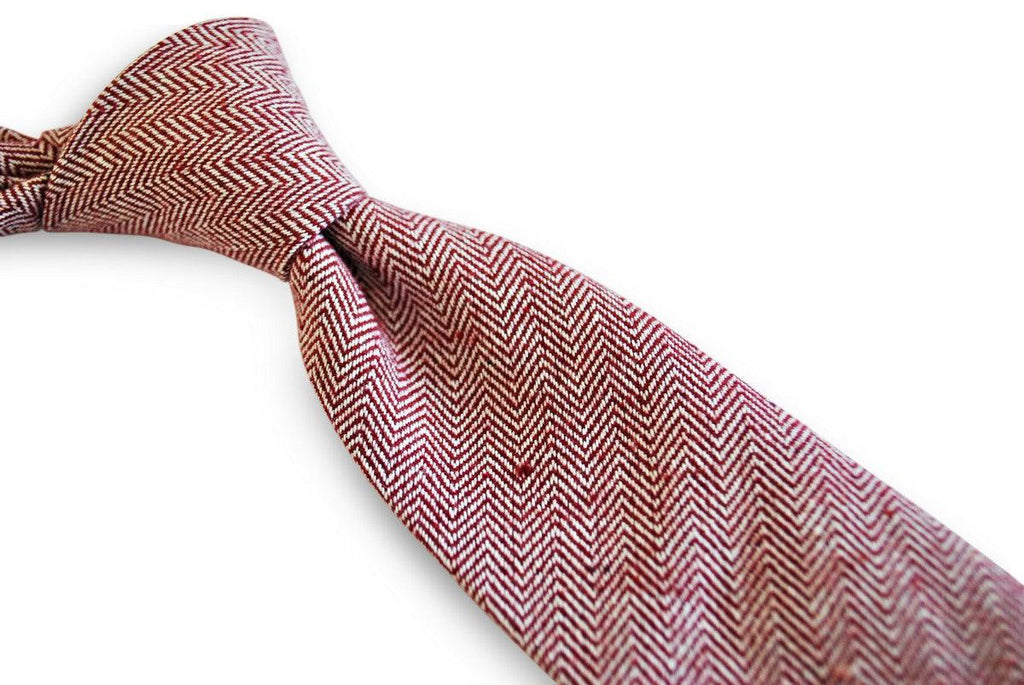 Maroon Dark Red Herringbone Tweed Slim Wool Tie