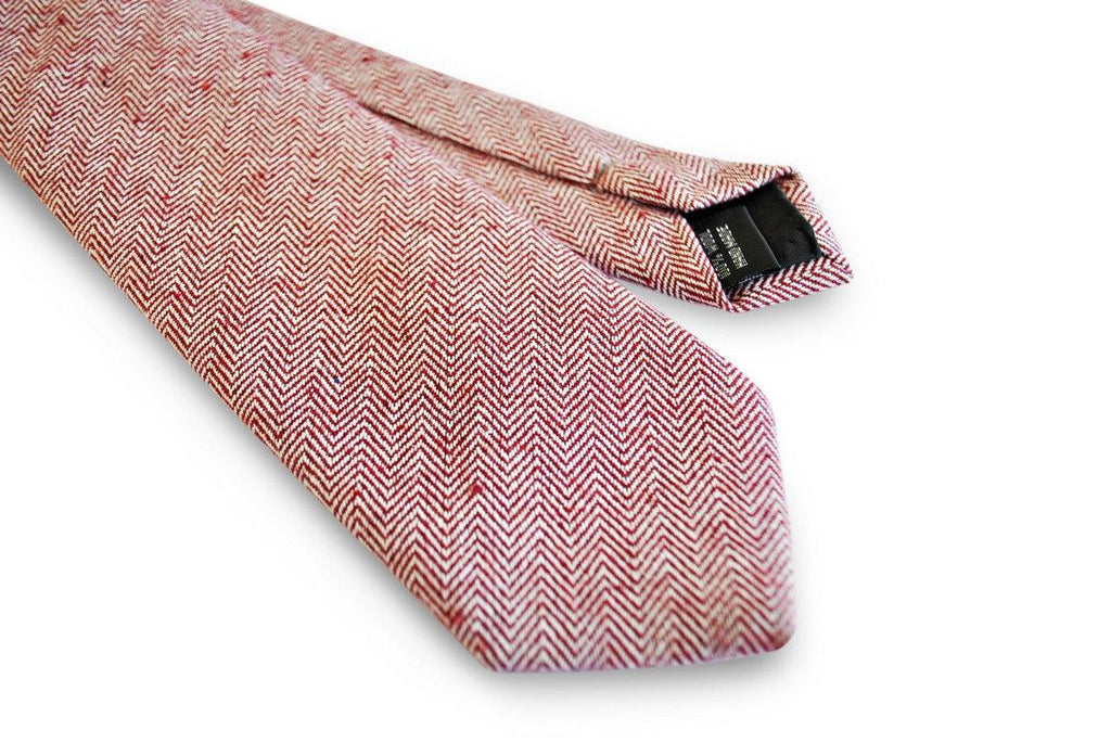 Maroon Dark Red Herringbone Tweed Slim Wool Tie