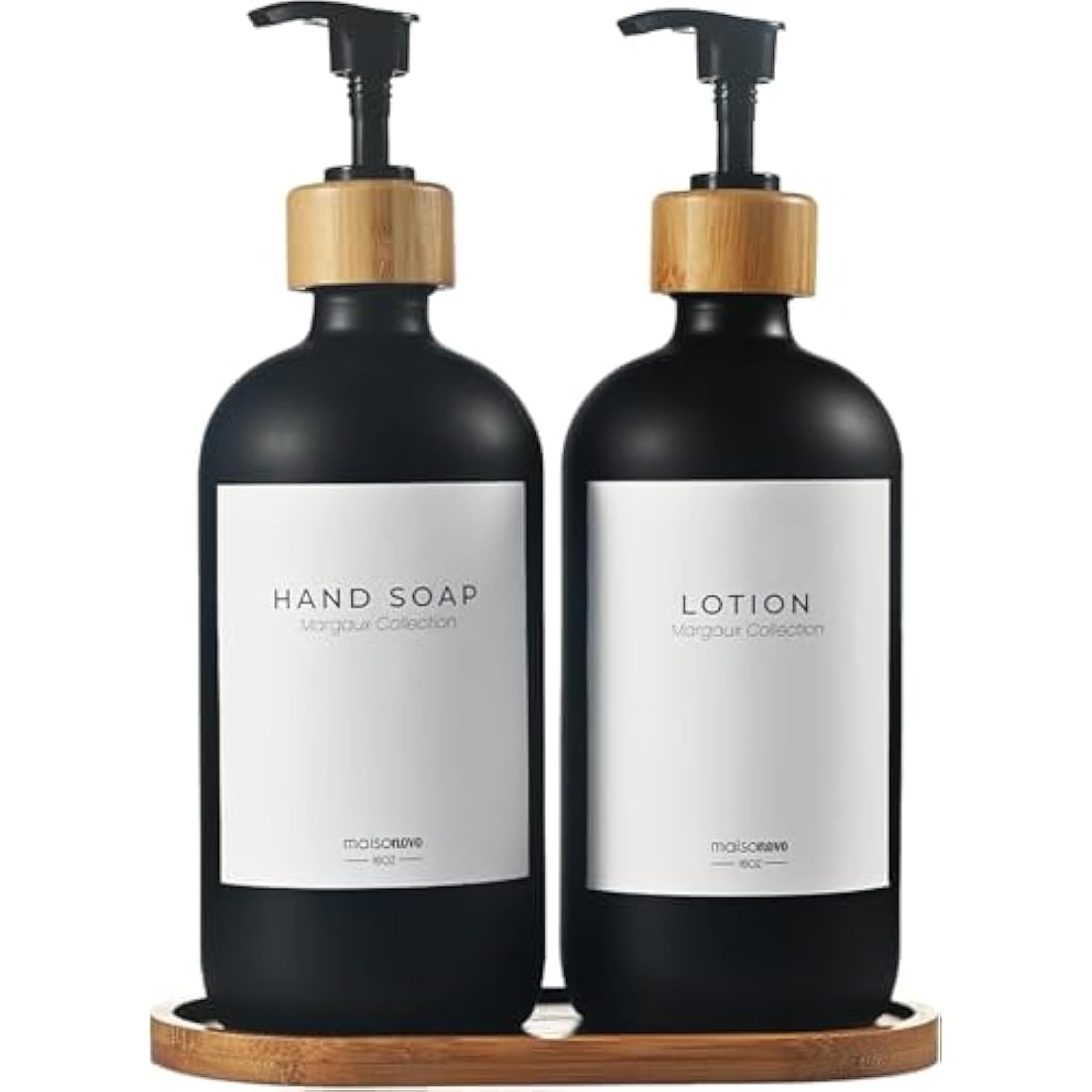 Bathroom Soap and Lotion Dispenser Set of 3 with Bamboo Pumps