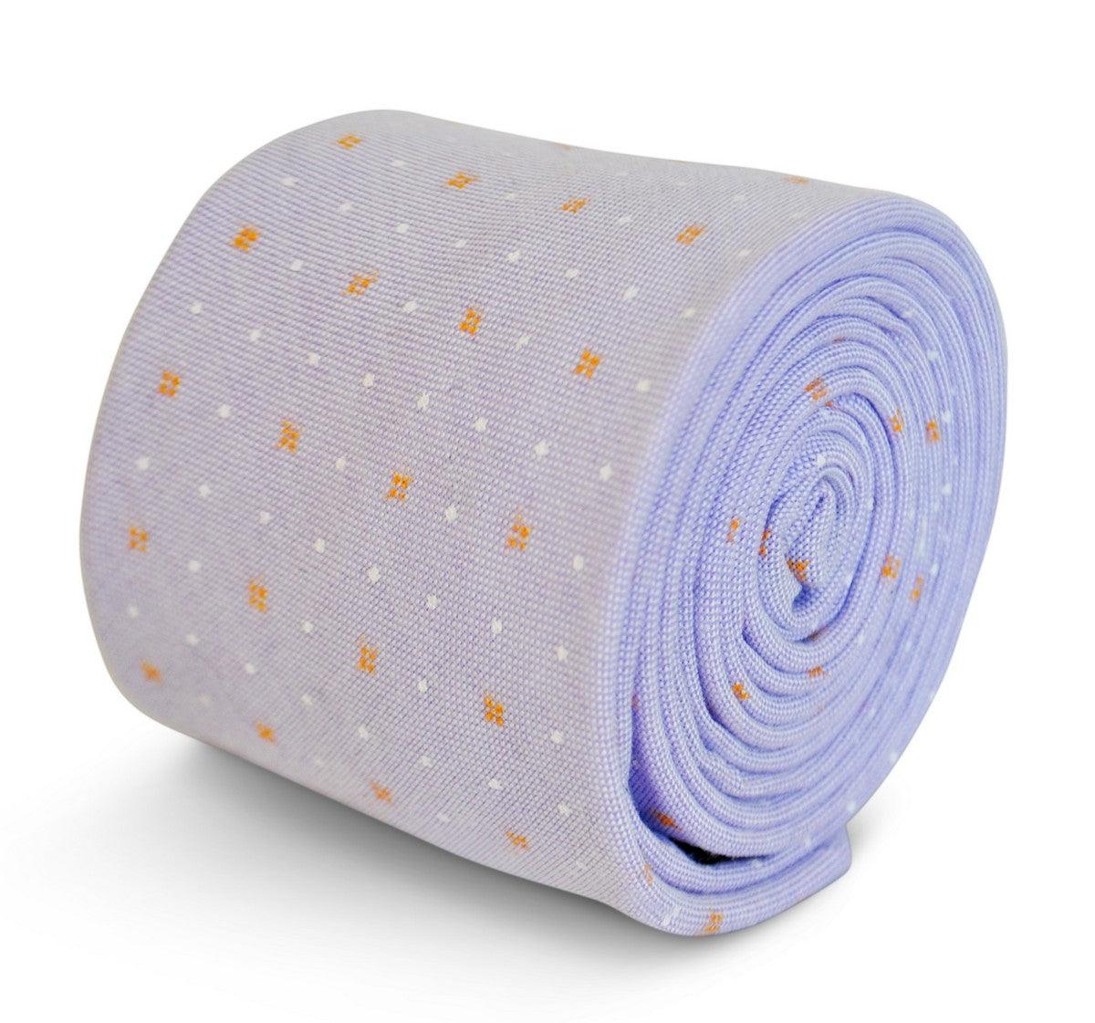 Lilac Tie with White and Orange Polka Dots