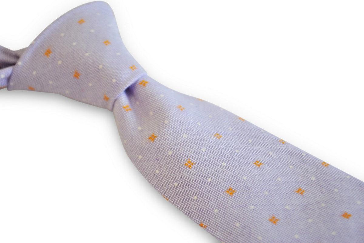 Lilac Tie with White and Orange Polka Dots