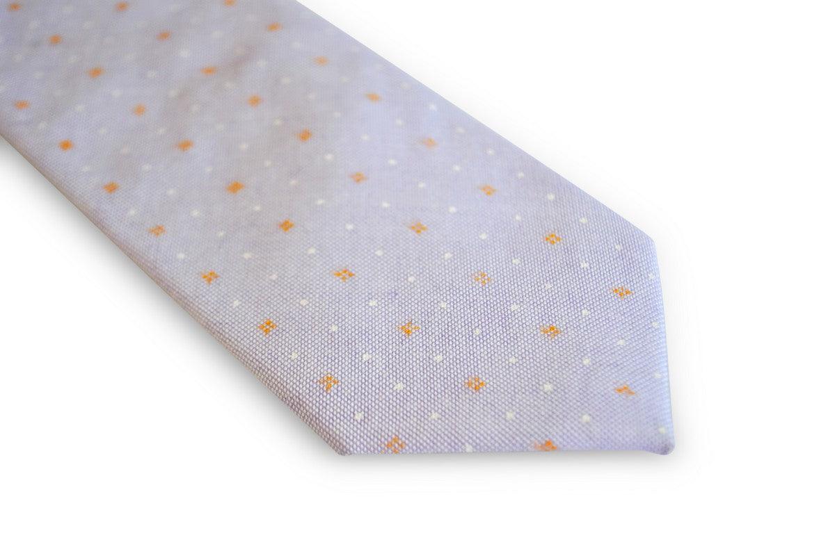 Lilac Tie with White and Orange Polka Dots