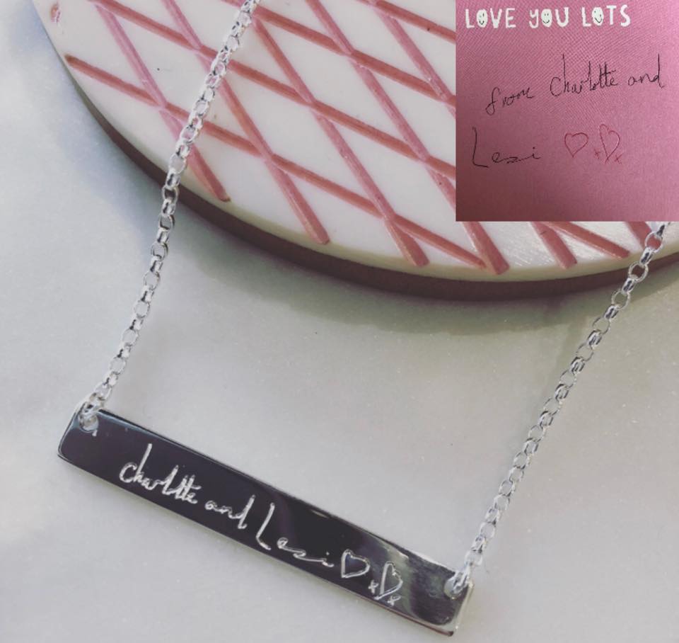 Handwriting Bar Necklace in Sterling Silver