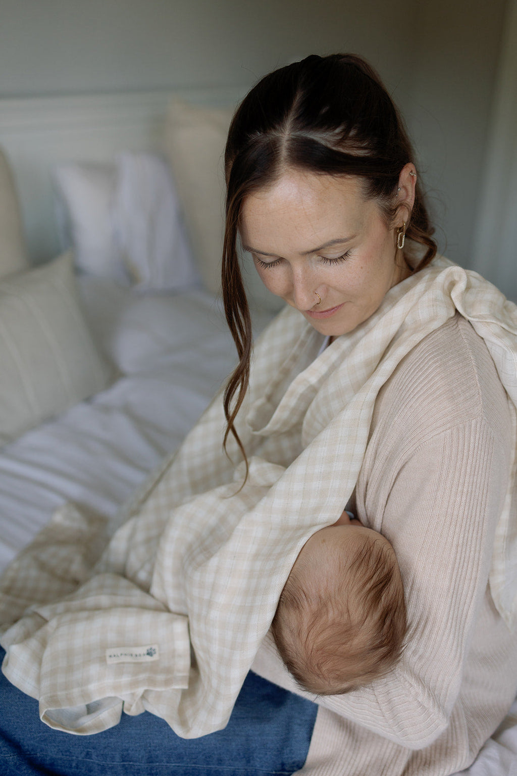 Gingham Beige Large Swaddle Muslin