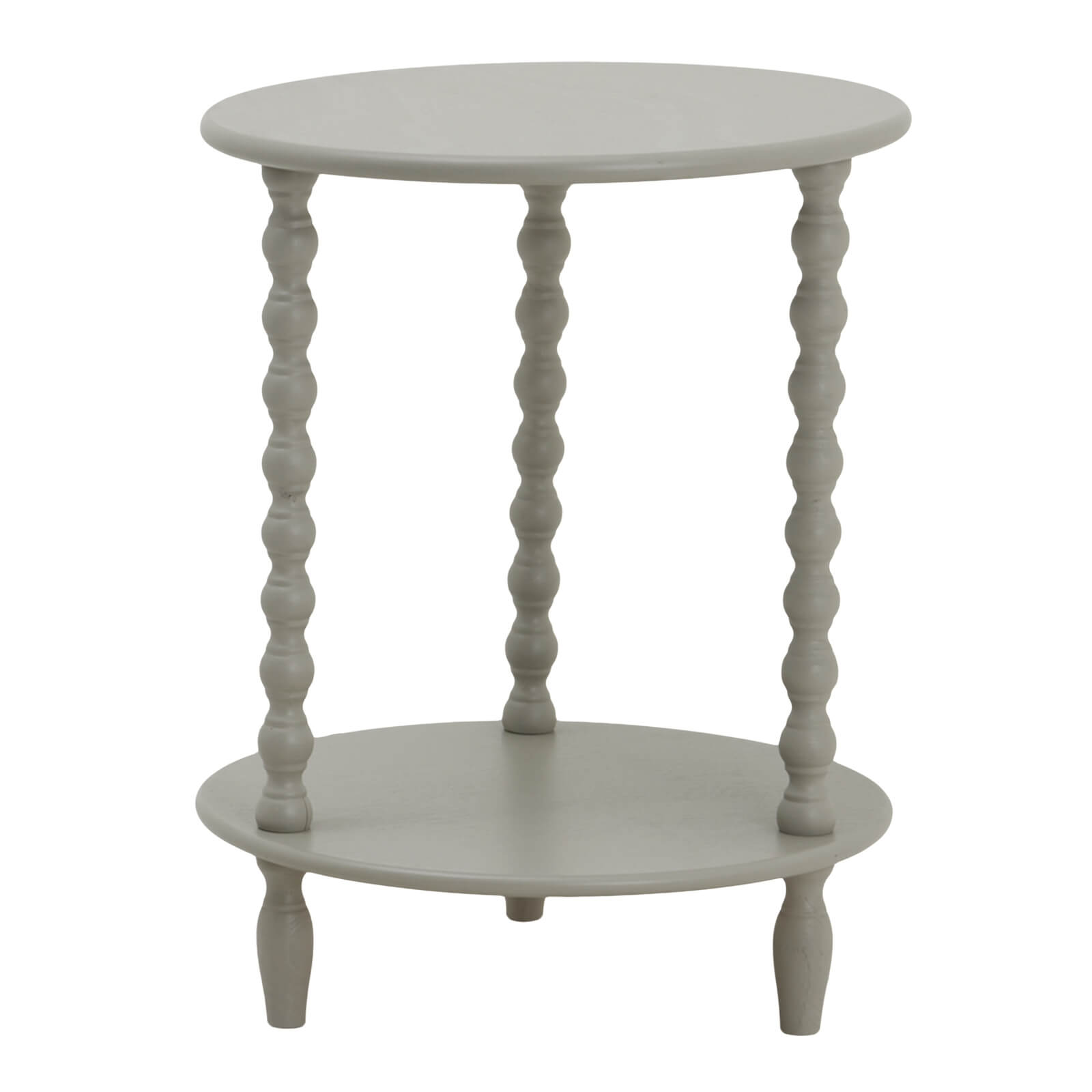 Grey circular wood accent table with modern design, 60cm height, perfect for living rooms or bedrooms. by Sostter at brixbailey.com