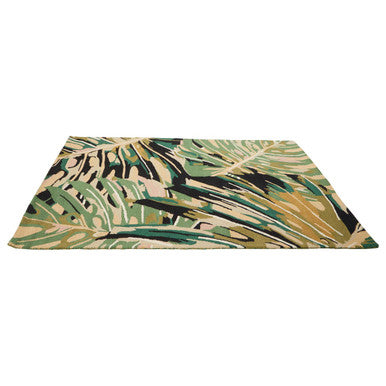 Green Rug with Hand Tufted Floral Design
