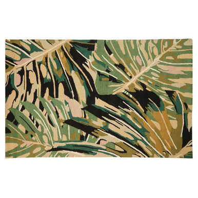 Green Rug with Hand Tufted Floral Design