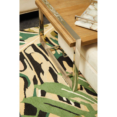 Green Rug with Hand Tufted Floral Design