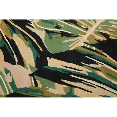 Green Rug with Hand Tufted Floral Design