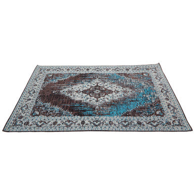 Small Teal Rug with Floral Pattern
