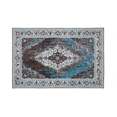 Small Teal Rug with Floral Pattern