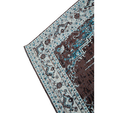 Small Teal Rug with Floral Pattern