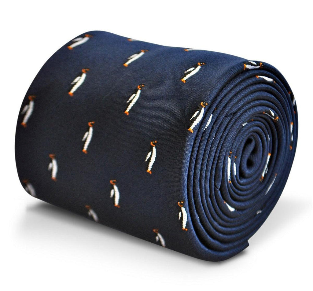 Navy Tie with Penguin Design